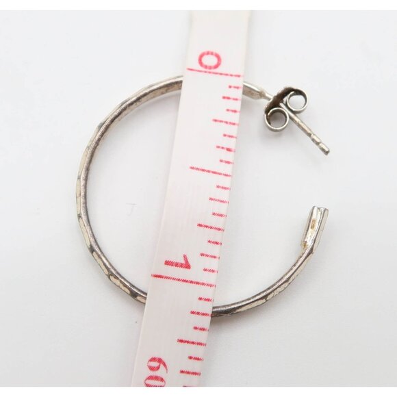 Sterling Silver 925 Faceted Hoop Earrings 1" Classic Preppy Post Pierced - Picture 7 of 7